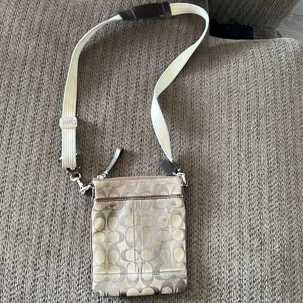 Coach Signature Crossbody Bag Beige/Brown - Picture 2 of 5